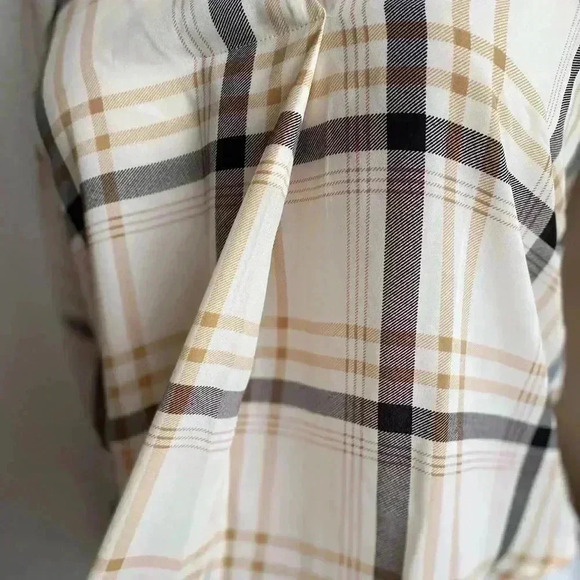 🆕Ann Taylor Whitecap Plaid Button-Cuff V-Neck Top XXS🆕 - Picture 9 of 11